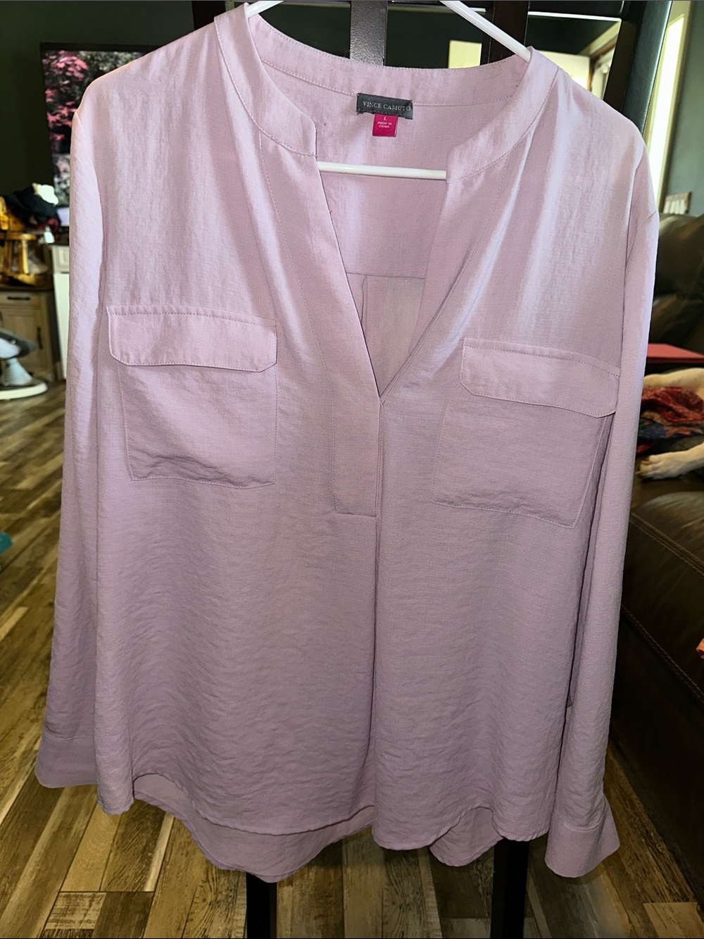 Vince Camuto Pale Lavender V-Neck Long Sleeve Blouse